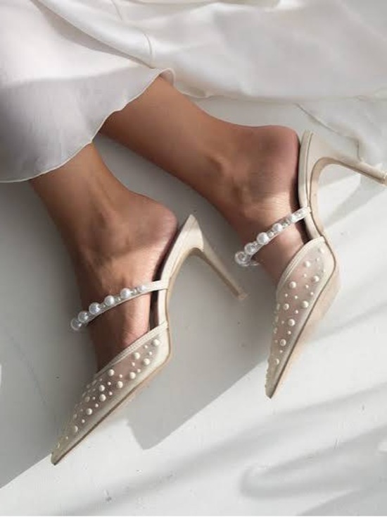 BRAND NEW, NEVER WORN Dolce Vita Katik Pearl High Heel - Ivory Mesh - Picture 3 of 9